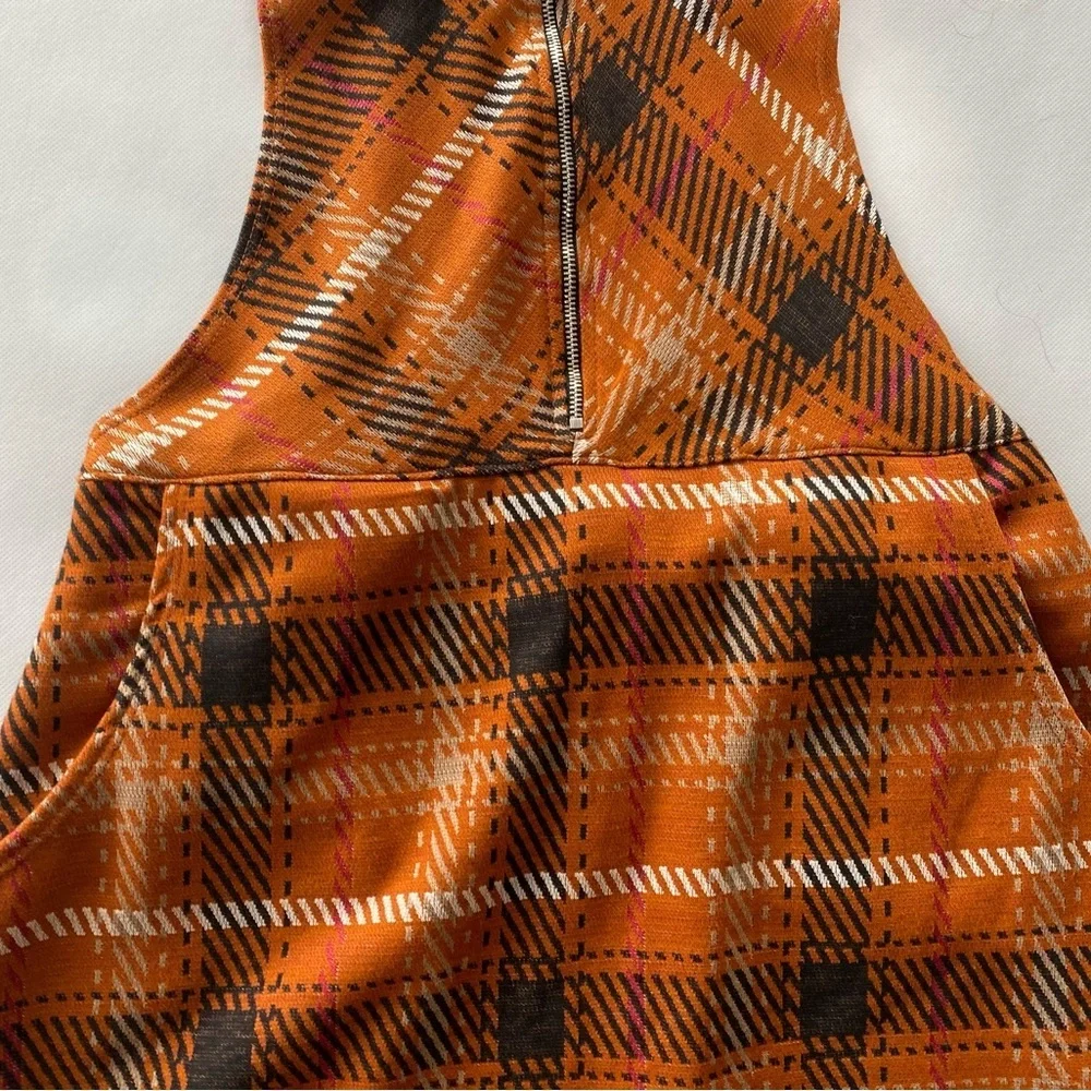 NEW- Size L Womens Honey & Sparkle Strapped Dress - Zip Front- Rust Orange Plaid - Picture 3 of 9